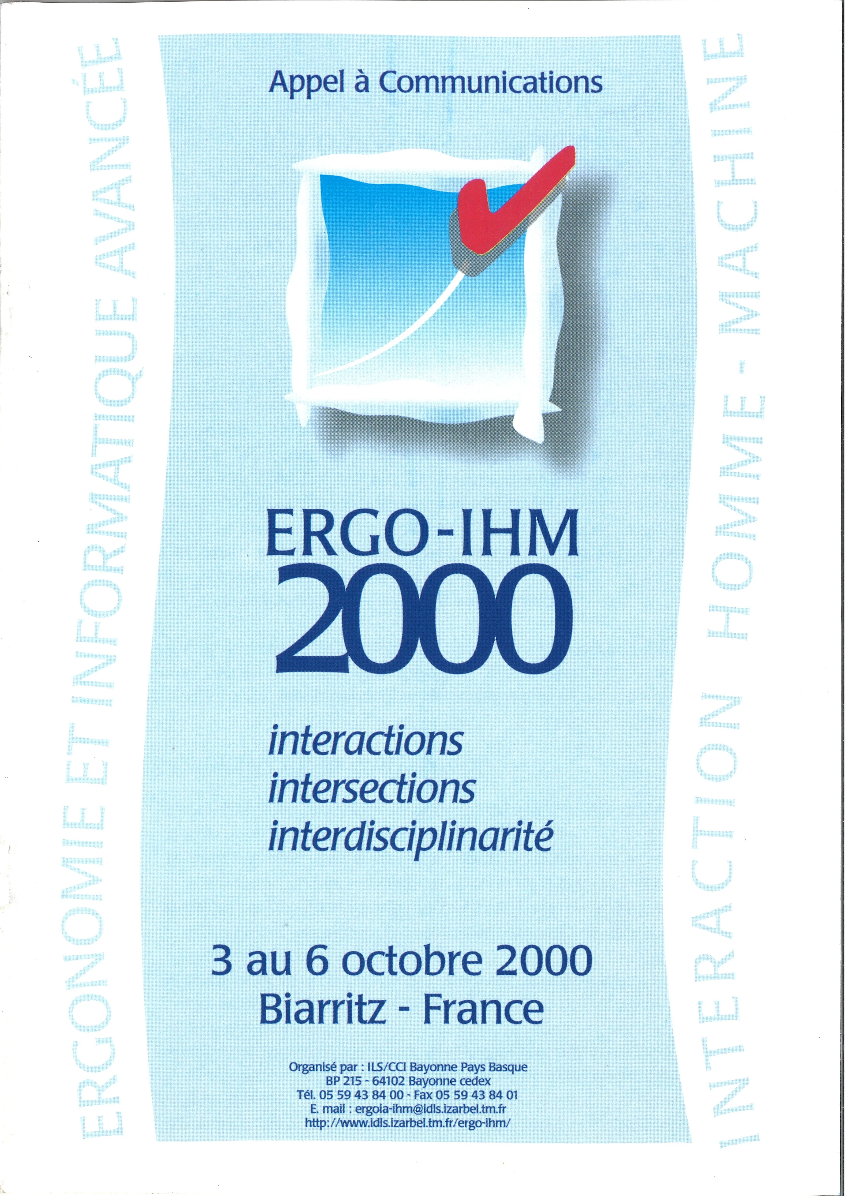 Appel à communications d’Ergo-IHM 2000, Biarritz, 3-6 octobre 2000