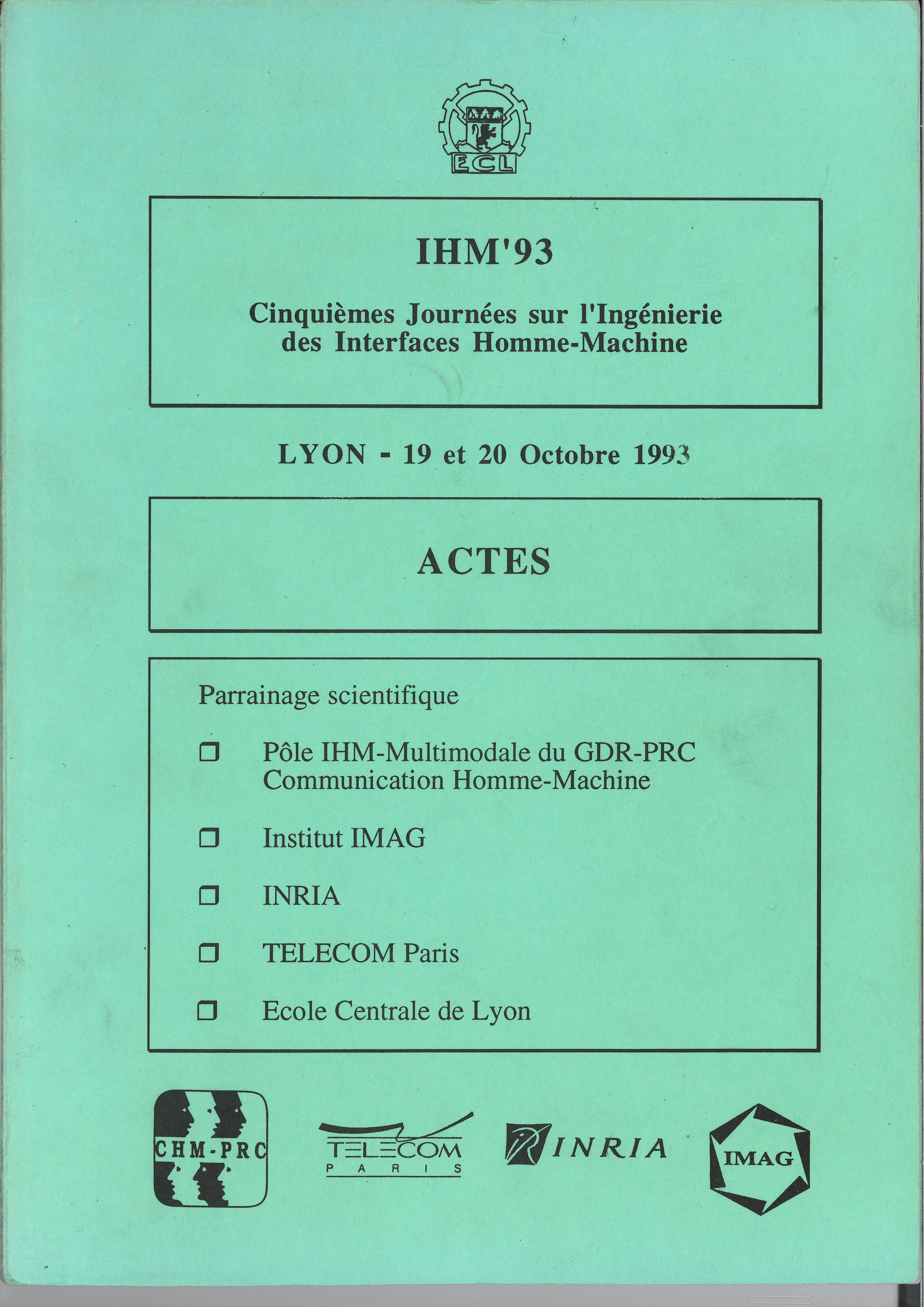Couverture des actes d’IHM’93, Lyon, 19-20 octobre 1993
