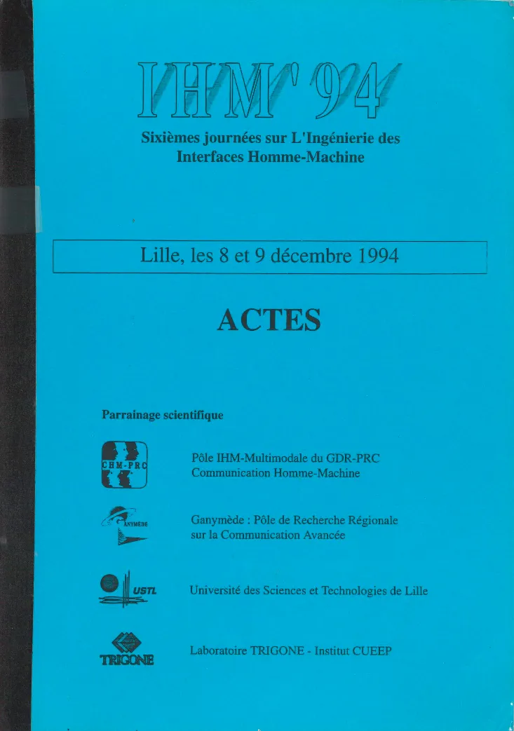 Couverture des actes d’IHM’94, Lille, 8-9 décembre 1994