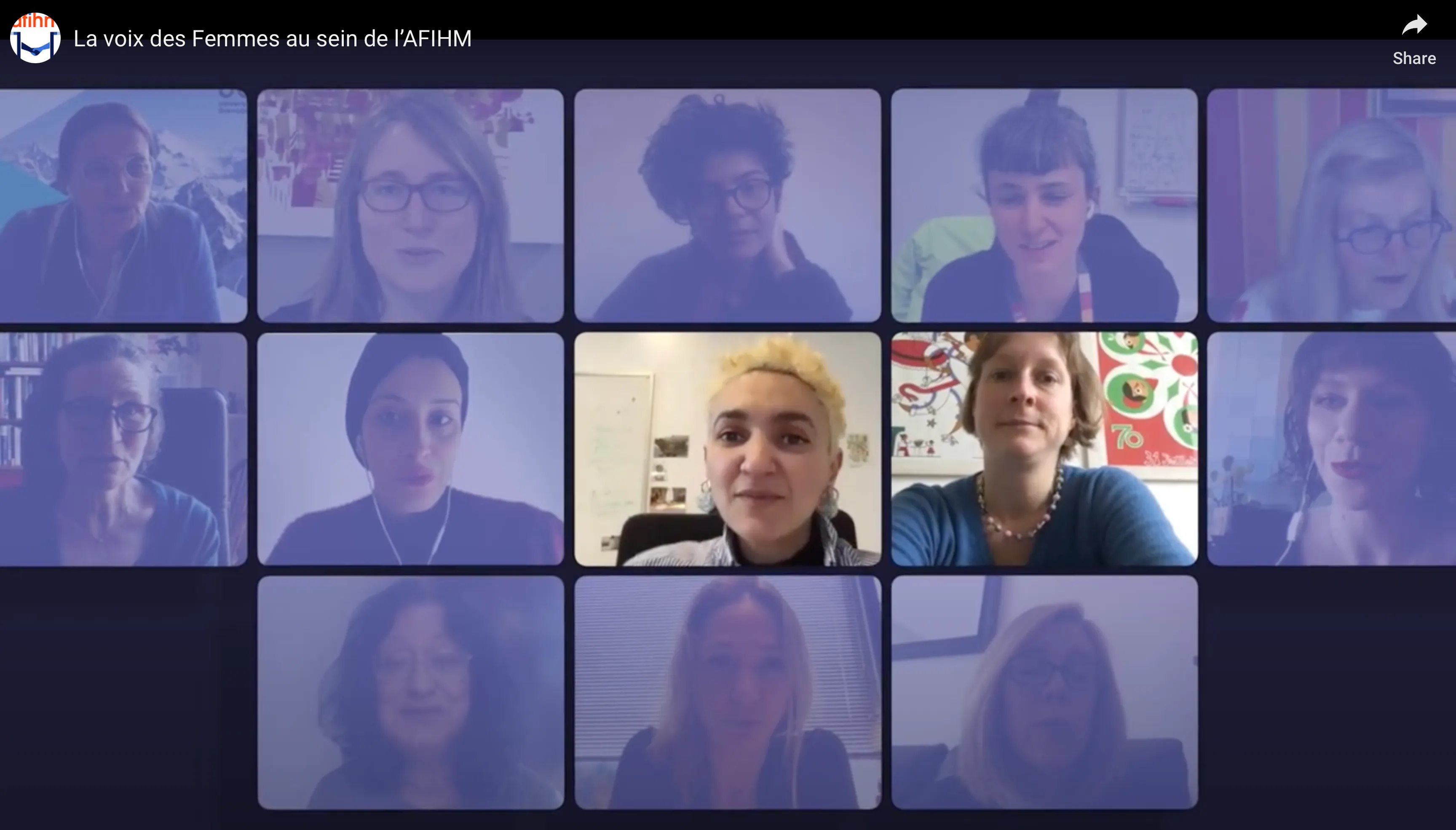 Capture d’une visioconférence « La voix des femmes au sein de l’AFIHM »